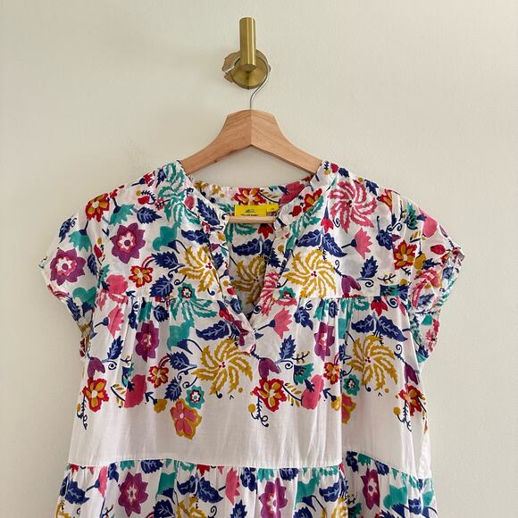 Roller Rabbit Tiered Floral V-Neck Short Sleeve Mini Dress XS - Picture 4 of 8